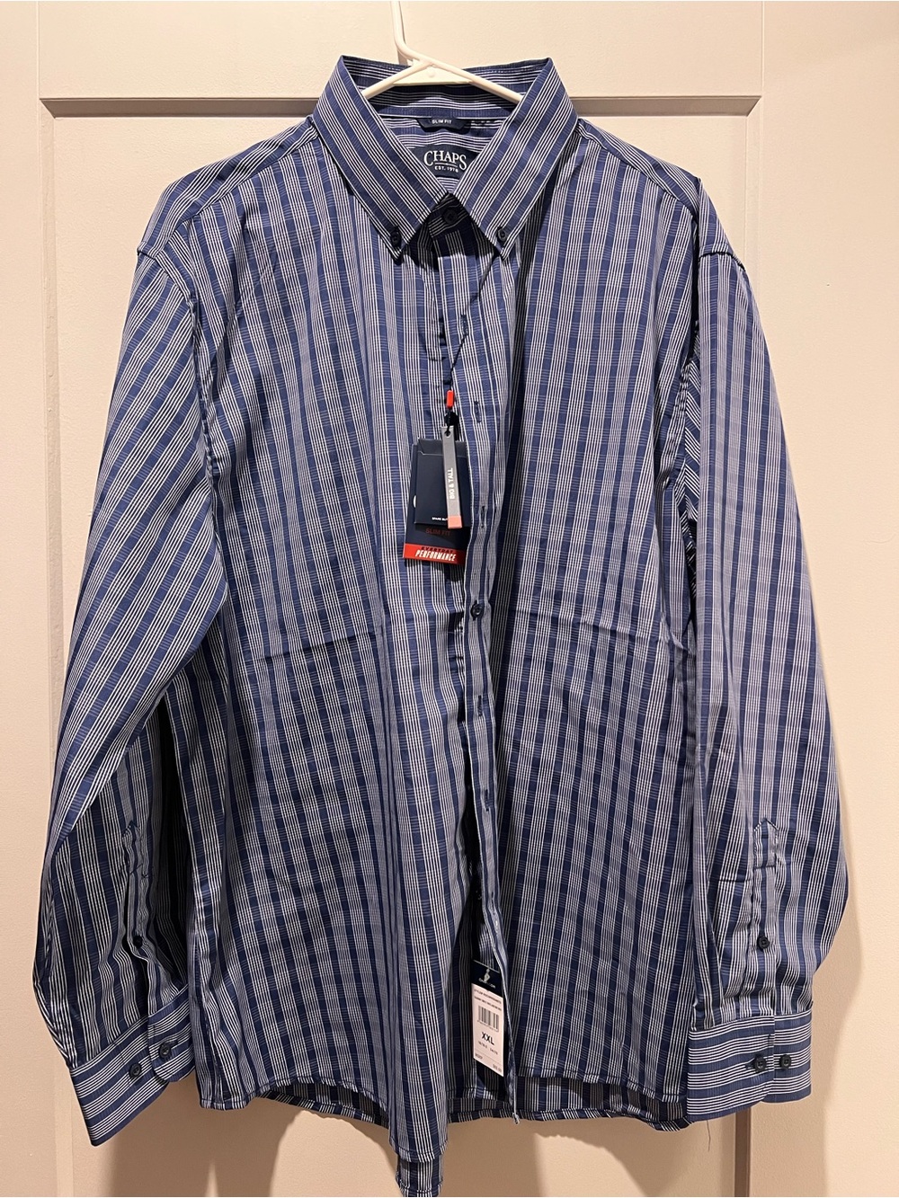 NWT Chaps Performance Slim Fit Blue Striped Button Down Shirt XXL